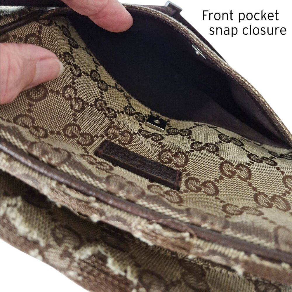 GUCCI Original GG Pattern Canvas Crossbody Camera Bag Classic Leather Trim - Picture 4 of 16